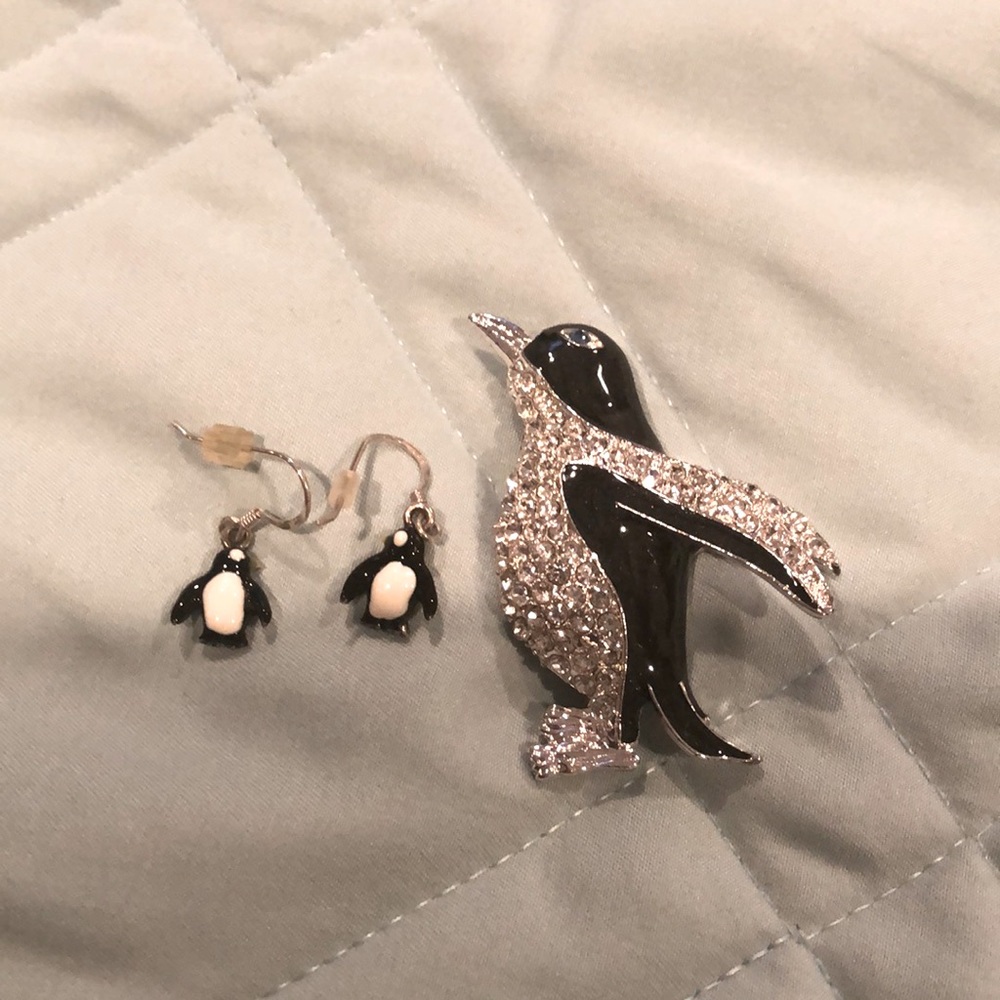 Adorable Penguin Earrings and Pin, Never Worn!!